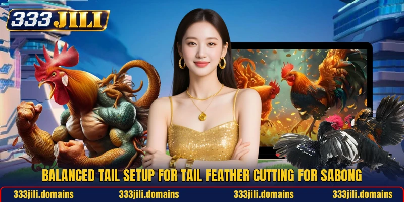 Balanced tail setup for tail feather cutting for sabong