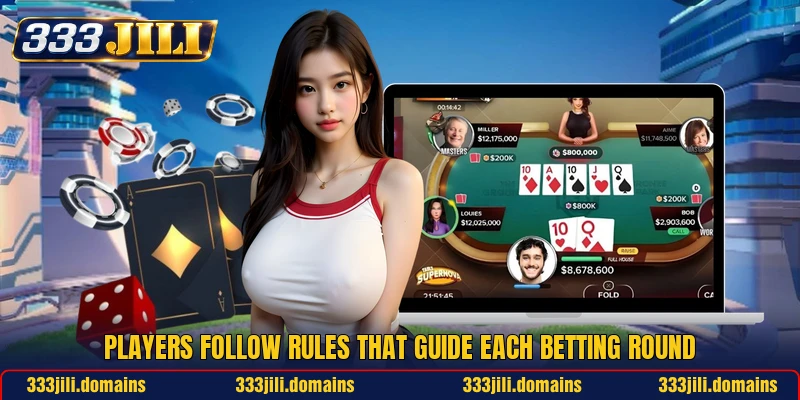 Players follow rules that guide each betting round